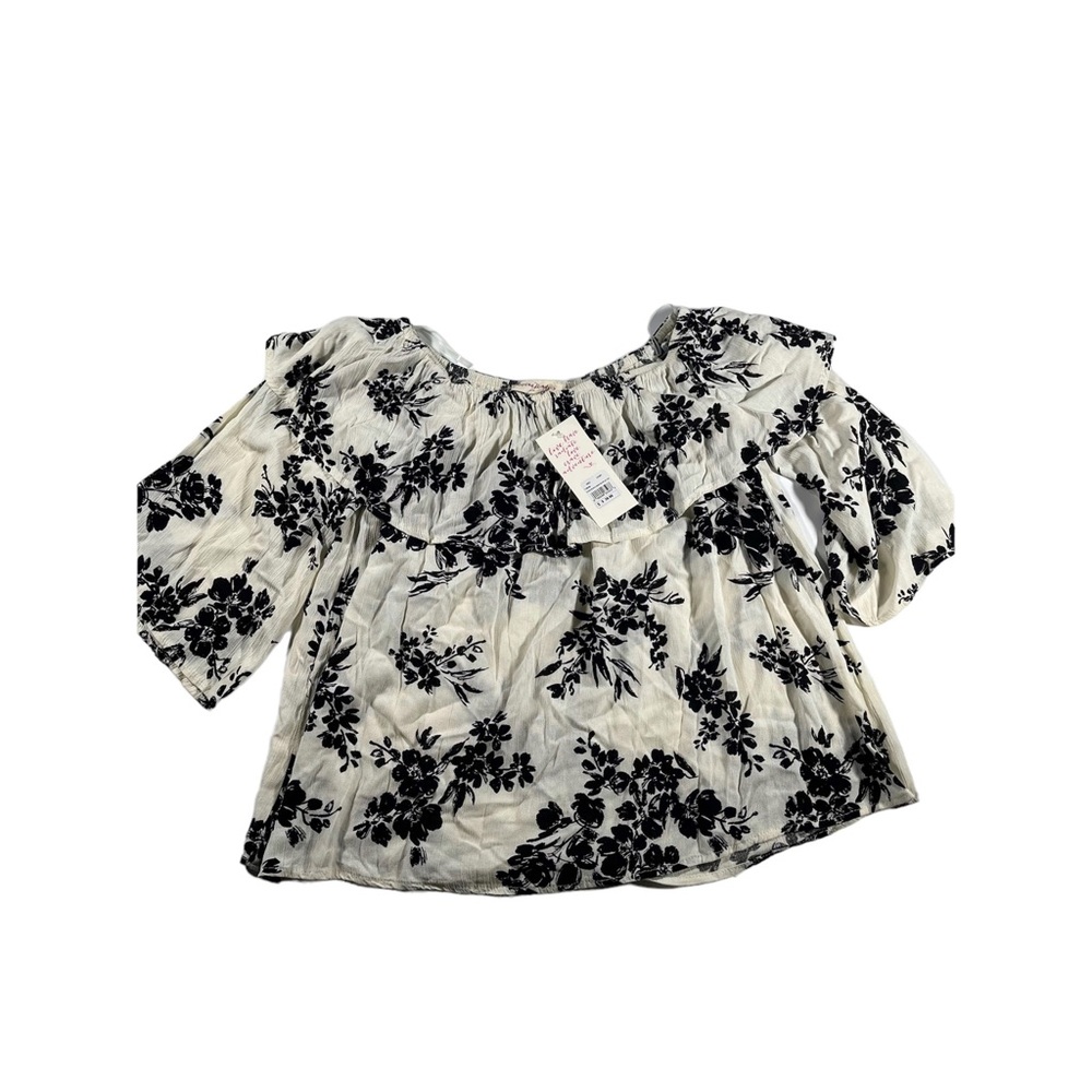 NWT American Threads Over The Shoulder Ivory Ruffle Top Medium